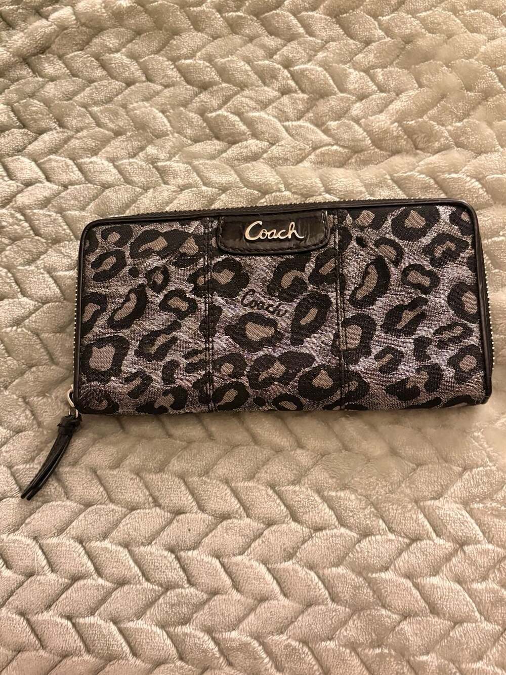 Coach Metallic Leopard Ocelot Print Zip Around Accordion Wallet